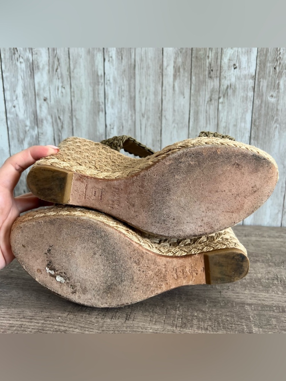 Stuart Weitzman "Alex" Crochet Espadrille Wedge Sandals Green Woven Size 9.5 - Picture 7 of 9